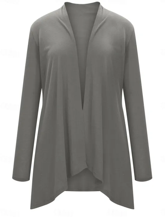 Best Women's Cardigan Sweater Cardigan Stylish Casual Soft Solid Color Ribbed Open Front Pocket Long Sleeve Long Tops Knit Outdoor Daily Weekend Black White Summer Fall Women Cardigans & Outerwears