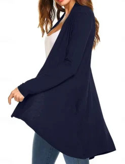 Best Women's Cardigan Sweater Cardigan Stylish Casual Soft Solid Color Ribbed Open Front Pocket Long Sleeve Long Tops Knit Outdoor Daily Weekend Black White Summer Fall Women Cardigans & Outerwears