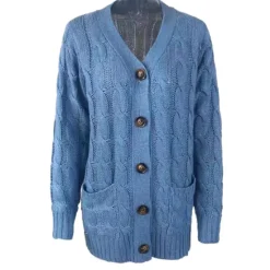 Women's Cardigan Sweater Casual Soft Solid Color Cable Chunky Open Front Buttons Pocket Long Sleeve Tunic Knit Daily Dark powder Black Fall Winter Women Cardigans & Outerwears