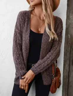 Women's Cardigan Sweater Jacket Fashion Streetwear Soft Solid Color Open Front Buttons Knitted Long Sleeve Regular Tops Knit Work Camel Purple Fall Winter Women Cardigans & Outerwears