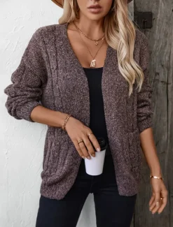 Women's Cardigan Sweater Jacket Fashion Streetwear Soft Solid Color Open Front Buttons Knitted Long Sleeve Regular Tops Knit Work Camel Purple Fall Winter Women Cardigans & Outerwears