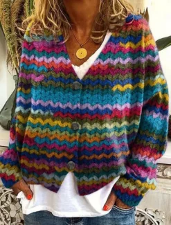 Outlet Women's Cardigan Sweater Knitted Ribbed Button Front V Neck Long Sleeve Lightweight Elegant Fashion Streetwear Floral Graphic Geometric Patchwork Buttons Knit Outdoor Daily Weekend Fall Winter Women Cardigans & Outerwears|Pullovers & Tops