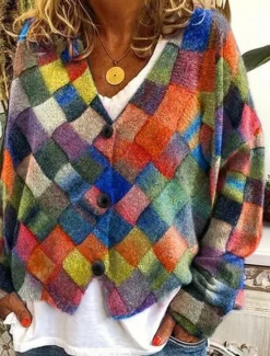 Outlet Women's Cardigan Sweater Knitted Ribbed Button Front V Neck Long Sleeve Lightweight Elegant Fashion Streetwear Floral Graphic Geometric Patchwork Buttons Knit Outdoor Daily Weekend Fall Winter Women Cardigans & Outerwears|Pullovers & Tops