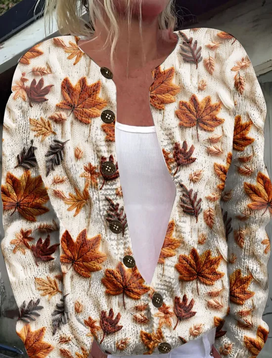 Outlet Women's Cardigan Sweater Knitted Ribbed Button Front Round Neck Long Sleeve Lightweight Elegant Vintage Fashion Floral Crew Neck Print Regular Tops Knit Outdoor Daily Weekend Purple Green Fall Winter Women Cardigans & Outerwears