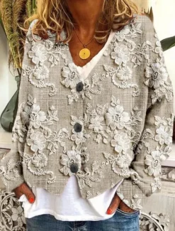 Sale Women's Cardigan Sweater Knitted Ribbed Button Front V NeckLong Sleeve Lightweight Casual Soft Floral Buttons Print Regular Tops Knit Outdoor Daily Weekend Blue Green Fall Winter Women Cardigans & Outerwears