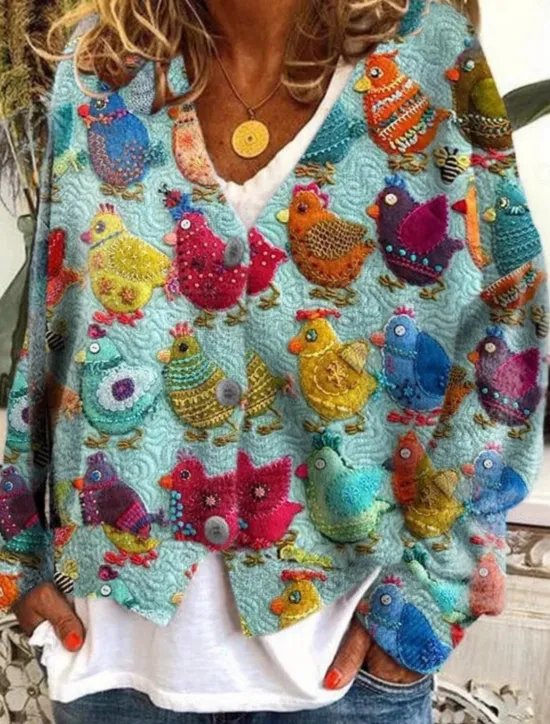 Sale Women's Cardigan Sweater Knitted Ribbed Button Front V NeckLong Sleeve Lightweight Casual Soft Floral Buttons Print Regular Tops Knit Outdoor Daily Weekend Blue Green Fall Winter Women Cardigans & Outerwears