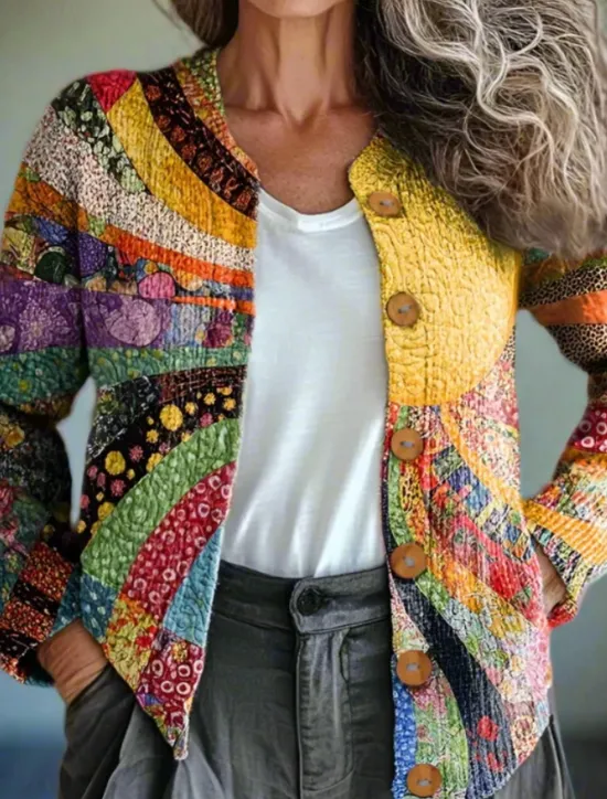 Discount Women's Cardigan Sweater Knitted Ribbed Button Front Round Neck Long Sleeve Lightweight Vintage Floral Crew Neck Print Regular Tops Knit Outdoor Home Daily Yellow Light Brown Fall Winter Women Cardigans & Outerwears