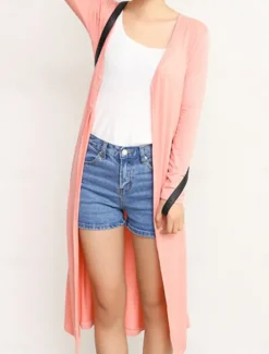 Discount Women's Cardigan Sweater Stylish Casual Soft Solid Color Ribbed Open Front Oversized Long Sleeve Long Tops Knit Daily Going out Weekend Black White Summer Fall Women Cardigans & Outerwears