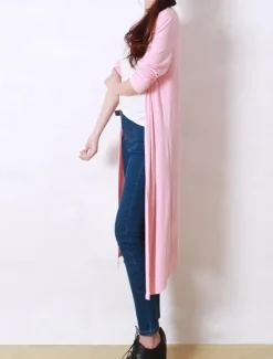 Discount Women's Cardigan Sweater Stylish Casual Soft Solid Color Ribbed Open Front Oversized Long Sleeve Long Tops Knit Daily Going out Weekend Black White Summer Fall Women Cardigans & Outerwears