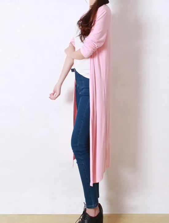 Discount Women's Cardigan Sweater Stylish Casual Soft Solid Color Ribbed Open Front Oversized Long Sleeve Long Tops Knit Daily Going out Weekend Black White Summer Fall Women Cardigans & Outerwears