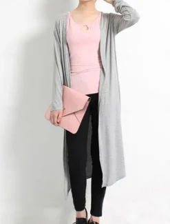 Discount Women's Cardigan Sweater Stylish Casual Soft Solid Color Ribbed Open Front Oversized Long Sleeve Long Tops Knit Daily Going out Weekend Black White Summer Fall Women Cardigans & Outerwears