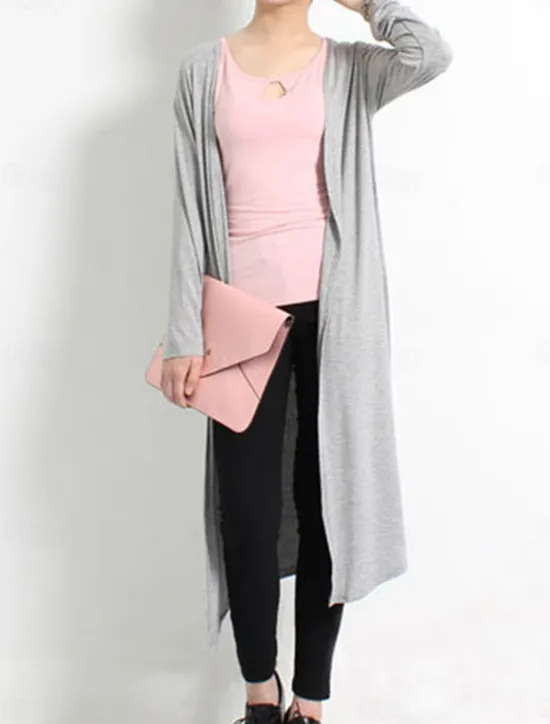Discount Women's Cardigan Sweater Stylish Casual Soft Solid Color Ribbed Open Front Oversized Long Sleeve Long Tops Knit Daily Going out Weekend Black White Summer Fall Women Cardigans & Outerwears