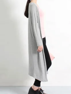 Discount Women's Cardigan Sweater Stylish Casual Soft Solid Color Ribbed Open Front Oversized Long Sleeve Long Tops Knit Daily Going out Weekend Black White Summer Fall Women Cardigans & Outerwears