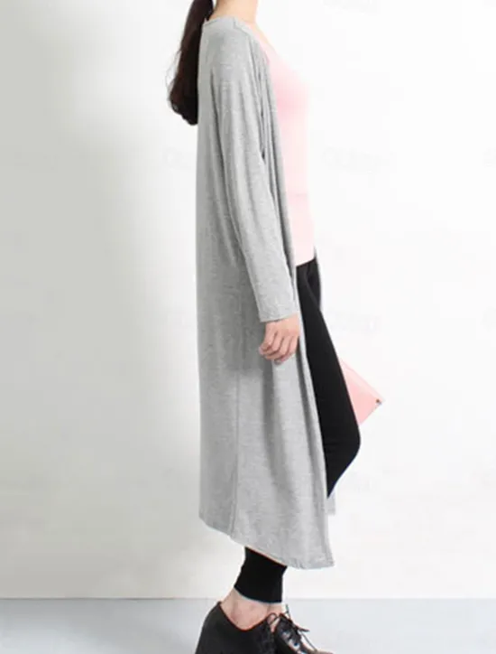 Discount Women's Cardigan Sweater Stylish Casual Soft Solid Color Ribbed Open Front Oversized Long Sleeve Long Tops Knit Daily Going out Weekend Black White Summer Fall Women Cardigans & Outerwears