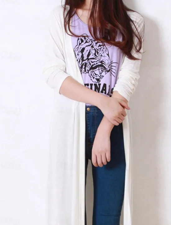Discount Women's Cardigan Sweater Stylish Casual Soft Solid Color Ribbed Open Front Oversized Long Sleeve Long Tops Knit Daily Going out Weekend Black White Summer Fall Women Cardigans & Outerwears