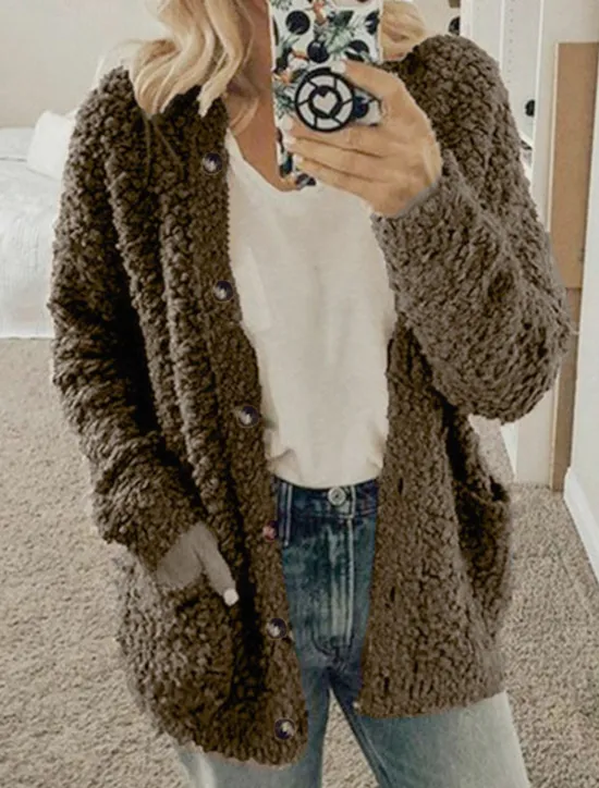 Sale Women's Cardigan Sweater Stylish Casual Soft Solid Color Maillard Ribbed Cowl Pocket Long Sleeve Knit Home Daily Holiday Black White Fall Winter Women Cardigans & Outerwears