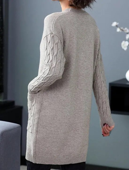 Best Women's Cardigan Sweater Stylish Casual Soft Solid Color Cable V Neck Buttons Pocket Long Sleeve Long Tops Knit Outdoor Daily Going out Black Red Fall Winter Women Cardigans & Outerwears