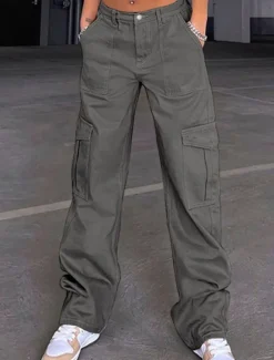Hot Women's Cargo Pants Fashion Streetwear Full Length High Waist Plain Multi Pocket Comfy Soft Comfortable Micro-elastic Outdoor Street Black Khaki Gray Spring & Fall Regular Fit Women Pants