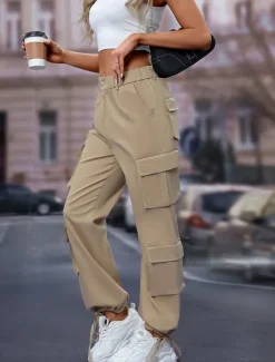Sale Women's Cargo Pants Full Length Solid Color Black Khaki Gray Spring & Fall Women Pants