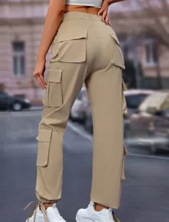 Sale Women's Cargo Pants Full Length Solid Color Black Khaki Gray Spring & Fall Women Pants