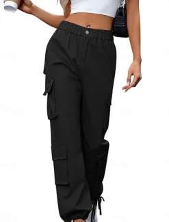 Sale Women's Cargo Pants Full Length Solid Color Black Khaki Gray Spring & Fall Women Pants