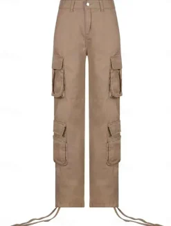 Outlet Women's Cargo Pants Full Length Solid Color Dark-Gray Green Khaki Spring & Fall Women Pants