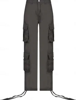 Outlet Women's Cargo Pants Full Length Solid Color Dark-Gray Green Khaki Spring & Fall Women Pants