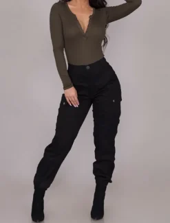 Discount Women's Cargo Pants Joggers Pants Trousers Fashion Streetwear Full Length Mid Waist Plain Pocket Comfort Breathability Soft Micro-elastic Vacation Street Daily Black Red Khaki Fall Winter Women Pants