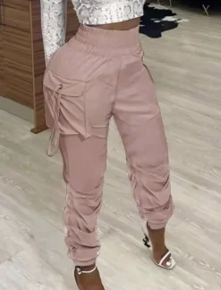 Outlet Women's Cargo Pants Joggers Pants Pink Fall Winter Trousers Full Length Cotton Micro-elastic High Waist Fashion Streetwear Street Daily Black White S M Women Pants