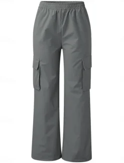 Sale Women's Cargo Pants Pants Trousers Parachute Pants Streetwear Casual Comfort Full Length High Waist Plain Pocket Elastic Waist Breathability Soft Outdoor Micro-elastic Vacation Casual Sports Women Pants