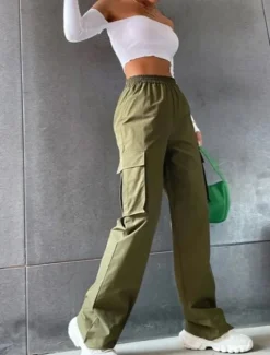 Sale Women's Cargo Pants Pants Trousers Parachute Pants Streetwear Casual Comfort Full Length High Waist Plain Pocket Elastic Waist Breathability Soft Outdoor Micro-elastic Vacation Casual Sports Women Pants