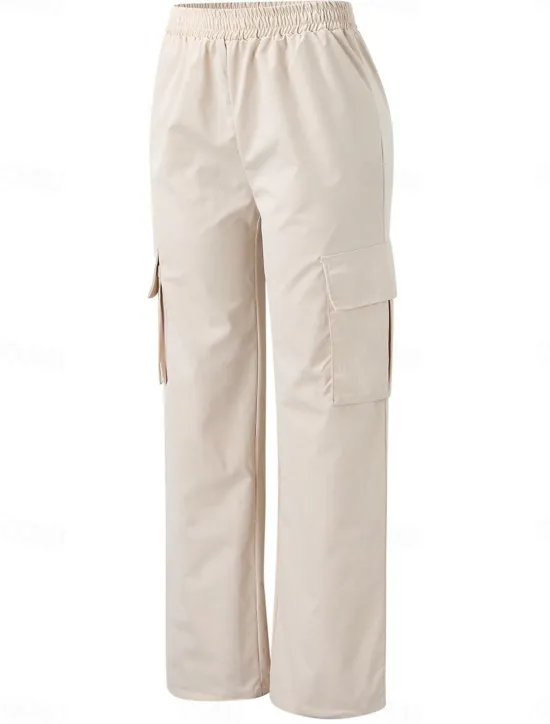 Sale Women's Cargo Pants Pants Trousers Parachute Pants Streetwear Casual Comfort Full Length High Waist Plain Pocket Elastic Waist Breathability Soft Outdoor Micro-elastic Vacation Casual Sports Women Pants
