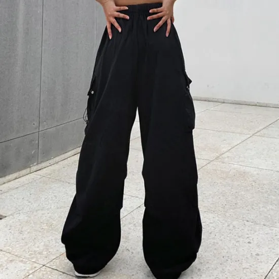 Sale Women's Cargo parachute pants Wide Leg Trousers Baggy Full Length Baggy Micro-elastic High Waist Fashion Casual Daily ArmyGreen Black S M Spring & Fall Women Pants