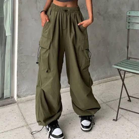 Sale Women's Cargo parachute pants Wide Leg Trousers Baggy Full Length Baggy Micro-elastic High Waist Fashion Casual Daily ArmyGreen Black S M Spring & Fall Women Pants