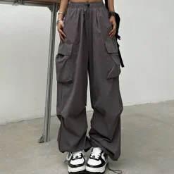 Sale Women's Cargo parachute pants Wide Leg Trousers Baggy Full Length Baggy Micro-elastic High Waist Fashion Casual Daily ArmyGreen Black S M Spring & Fall Women Pants