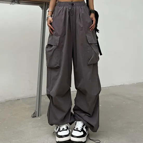 Sale Women's Cargo parachute pants Wide Leg Trousers Baggy Full Length Baggy Micro-elastic High Waist Fashion Casual Daily ArmyGreen Black S M Spring & Fall Women Pants