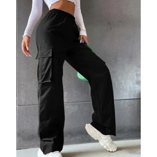 Hot Women's Cargo parachute pants Chinos Trousers Full Length Cotton Blend Pocket Baggy Micro-elastic Mid Waist Fashion Casual Weekend Black Army Green S M Summer Spring & Fall Women Pants