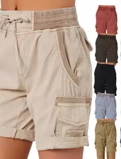 Outlet Women's Cargo Shorts Chinos Fashion Streetwear Basic Short High Waist Plain Elastic Waistband Multiple Pockets Comfy Soft Comfortable Micro-elastic Outdoor Street White Blue Brown Green Summer Women Shorts