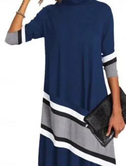 Hot Women's Casual Dress Floral Print Turtleneck Midi Dress Elegant Casual Home Daily Summer Fall Women Work Dresses