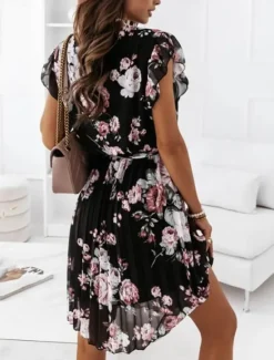 Outlet Women's Casual Dress Floral Print V Neck Mini Dress Stylish Casual Daily Date Short Sleeve Summer Women Spring Dresses