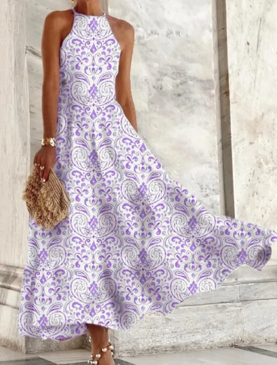 New Women's Casual Dress Floral Print Crew Neck Maxi long Dress Casual Daily Vacation Sleeveless Summer Spring Women Spring Dresses