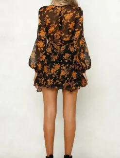 New Women's Casual Dress Floral Print V Neck Mini Dress Stylish Casual Daily Date Long Sleeve Fall Women Spring Dresses