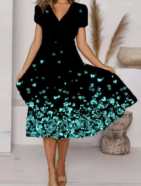 Clearance Women's Casual Dress Floral Print V Neck Midi Dress Vacation Short Sleeve Summer Women Spring Dresses