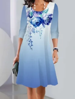 Clearance Women's Casual Dress Floral Print Crew Neck Mini Dress Stylish Casual Daily Date Long Sleeve Summer Women Spring Dresses