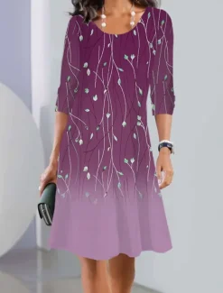 Clearance Women's Casual Dress Floral Print Crew Neck Mini Dress Stylish Casual Daily Date Long Sleeve Summer Women Spring Dresses
