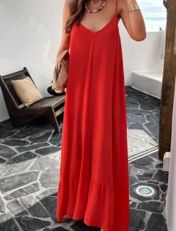 Clearance Women's Casual Dress Long Dress Maxi Dress Backless Pocket Date Streetwear Maxi Strap Sleeveless Black Red Blue Color Women Vacation Dresses