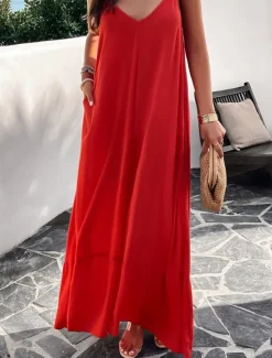 Clearance Women's Casual Dress Long Dress Maxi Dress Backless Pocket Date Streetwear Maxi Strap Sleeveless Black Red Blue Color Women Vacation Dresses