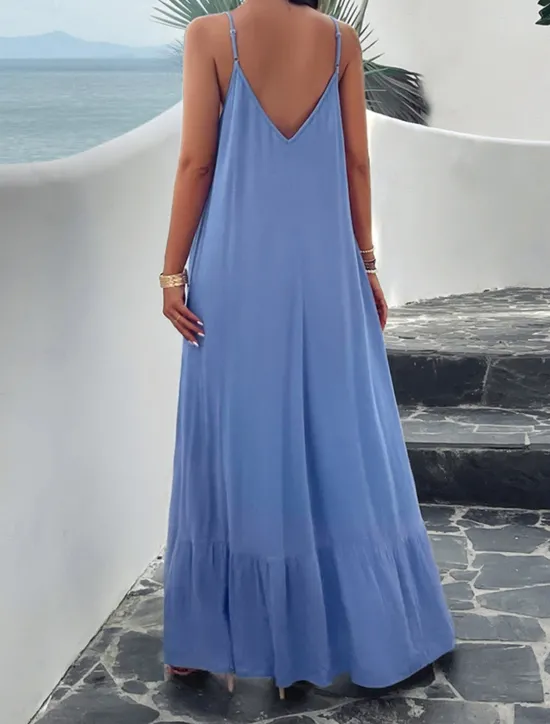 Clearance Women's Casual Dress Long Dress Maxi Dress Backless Pocket Date Streetwear Maxi Strap Sleeveless Black Red Blue Color Women Vacation Dresses