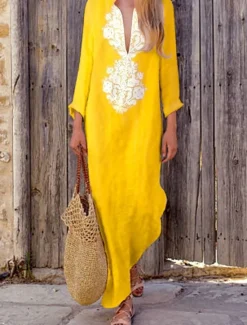 Clearance Women's Casual Dress Maxi Dress Print Basic Casual Daily Vacation V Neck Long Sleeve Summer Spring Fall Sky Blue Flower Women Dresses