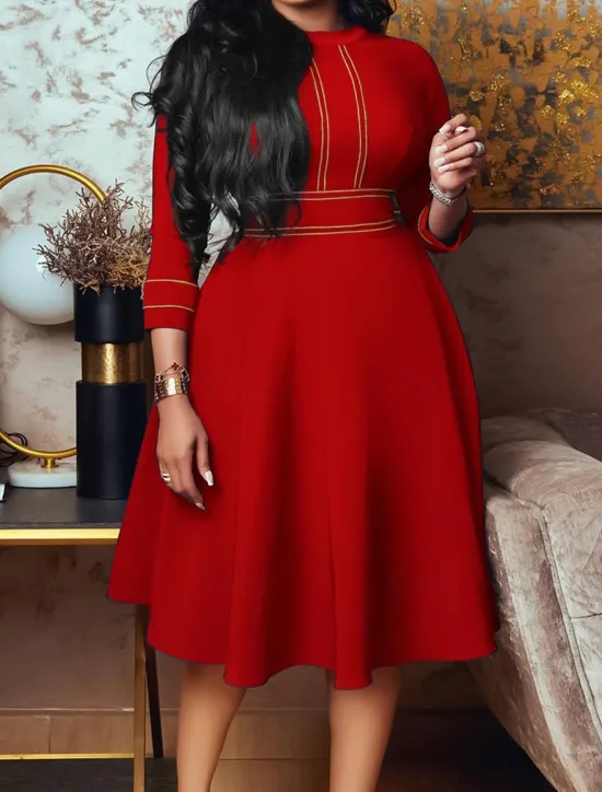 Outlet Women's Casual Dress Midi Dress Zipper Daily Date Fashion Streetwear Stand Collar 3/4 Length Sleeve Red Green Dark Blue Color Women Work Dresses